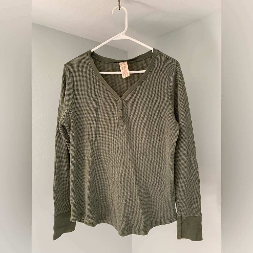 Green Long Sleeve Waffle Knit